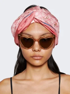 Gucci Gg Silk Headband With Horsebit Pink