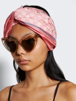 Gucci Gg Silk Headband With Horsebit Pink