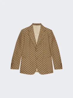 Gucci Gg Supreme Linen Formal Jacket Camel