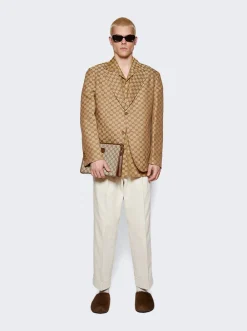 Gucci Gg Supreme Linen Formal Jacket Camel
