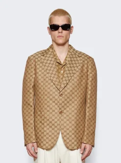 Gucci Gg Supreme Linen Formal Jacket Camel