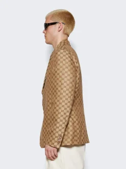 Gucci Gg Supreme Linen Formal Jacket Camel