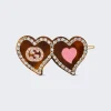 Gucci Hair Clip With Gg And Hearts Brown