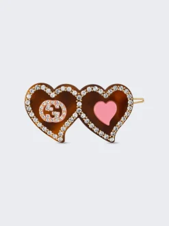 Gucci Hair Clip With Gg And Hearts Brown
