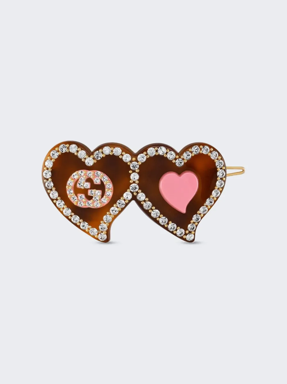 Gucci Hair Clip With Gg And Hearts Brown