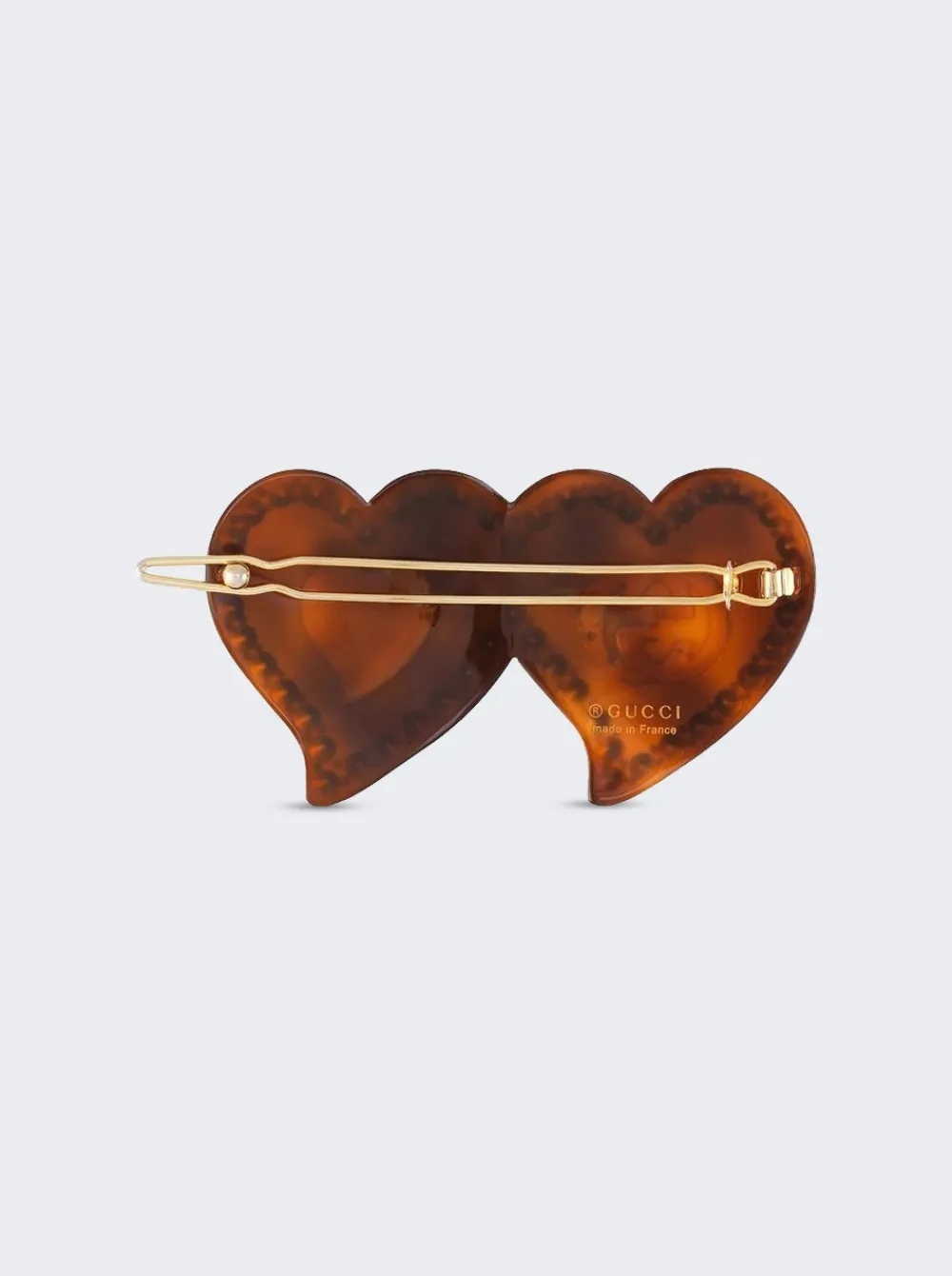 Gucci Hair Clip With Gg And Hearts Brown