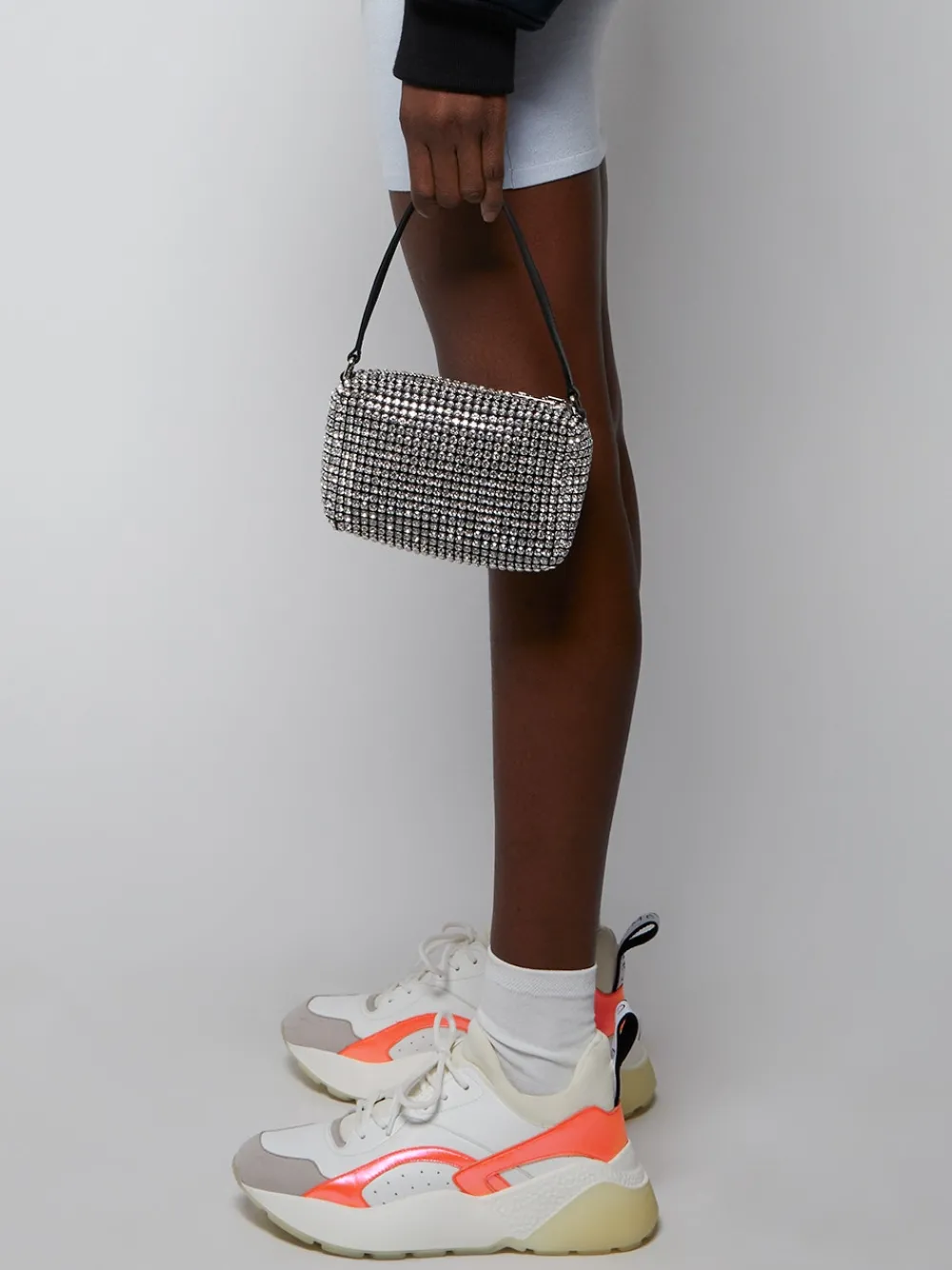 Alexander Wang Heiress Medium Pouch, White Rhinestone Mesh
