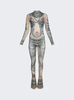 Jean Paul Gaultier High Neck Soleil Jumpsuit Nude And Blue