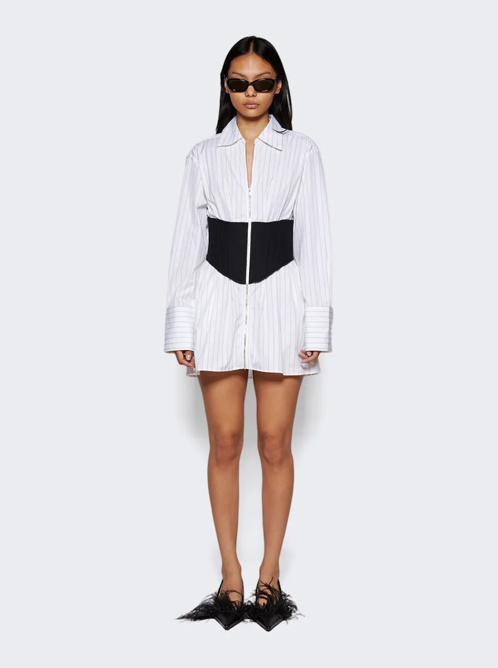 Dion Lee Internal Shirt Corset Dress White And Black