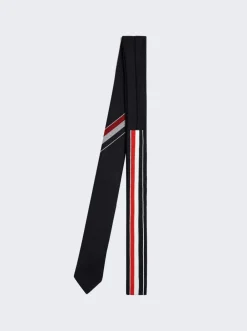 Thom Browne Jacquard Stripe Silk Cotton Tie Navy