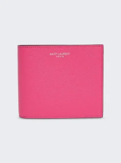 Saint Laurent Leather Billfold Wallet Fuchsia Couture