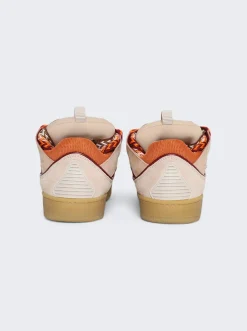Lanvin Leather Curb Sneakers Pale Pink And Mango