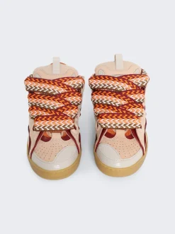 Lanvin Leather Curb Sneakers Pale Pink And Mango
