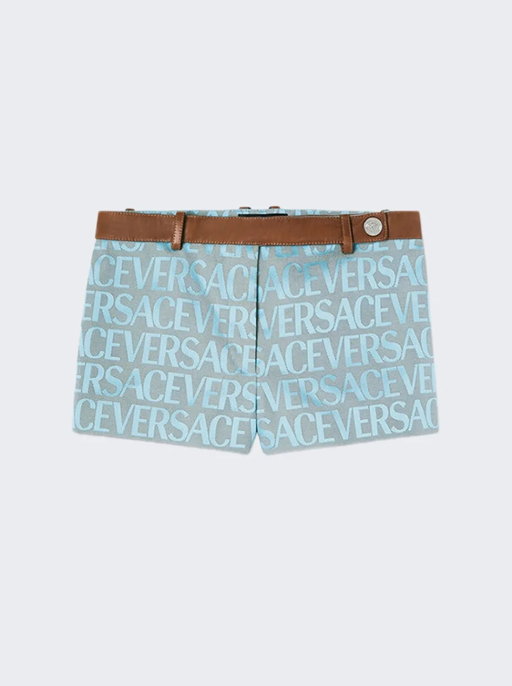 Versace Leather Logo Short Pale Blue And Beige
