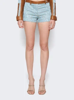 Versace Leather Logo Short Pale Blue And Beige