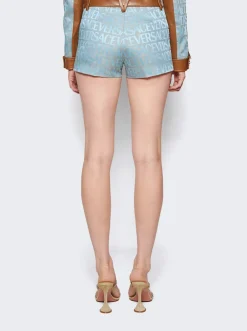 Versace Leather Logo Short Pale Blue And Beige