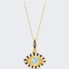 NeverNoT Life In Colour Eye Pendant Necklace Black And White Enamel And Light Blue Topaz