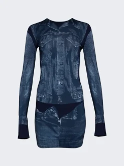 Jean Paul Gaultier L'Oeil Tattoo Short Dress Navy