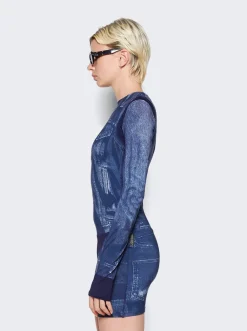 Jean Paul Gaultier L'Oeil Tattoo Short Dress Navy
