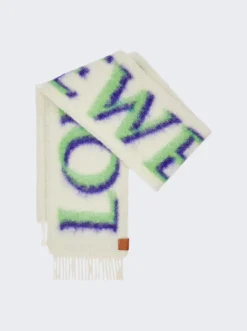 Loewe Scarf In Wool And Mohair White And Green