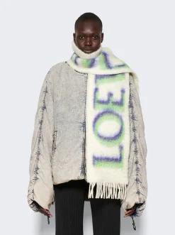 Loewe Scarf In Wool And Mohair White And Green