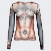 Jean Paul Gaultier Long Sleeves Crew Neck Top Nude And Brown