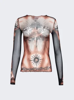 Jean Paul Gaultier Long Sleeves Crew Neck Top Nude And Brown