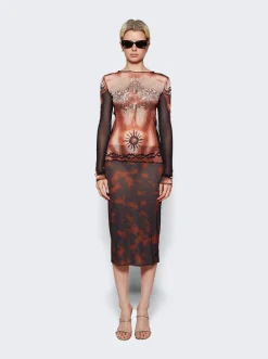 Jean Paul Gaultier Long Sleeves Crew Neck Top Nude And Brown