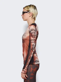Jean Paul Gaultier Long Sleeves Crew Neck Top Nude And Brown