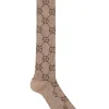 Gucci Love Parade Lame Gg Logo Socks Shell Dark Brown