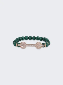 Ananya Malachite And Diamond Baguette Chakra Bracelet 18K Rose Gold