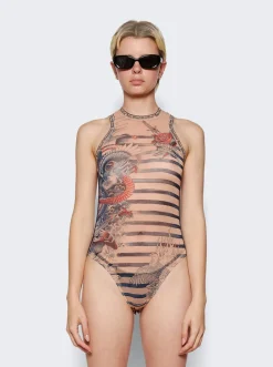Jean Paul Gaultier Mariniere Tattoo Bodysuit Nude And Blue