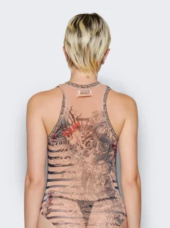 Jean Paul Gaultier Mariniere Tattoo Bodysuit Nude And Blue
