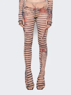 Jean Paul Gaultier Mariniere Tattoo Flare Trousers Nude And Blue