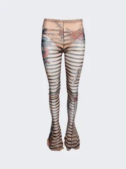 Jean Paul Gaultier Mariniere Tattoo Flare Trousers Nude And Blue