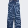Pucci Marmo-Print Denim Wide Leg Jeans Blue