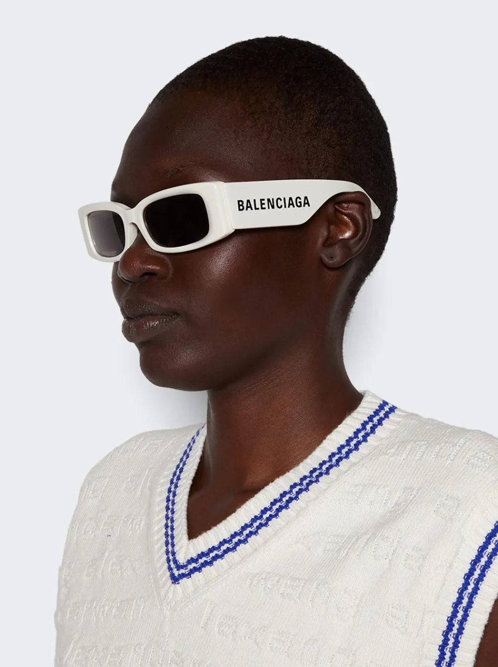 Balenciaga Max Rectangle Sunglasses White