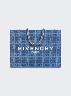Givenchy Medium G-Tote Shopping Bag In 4G Denim With Chain Medium Blue