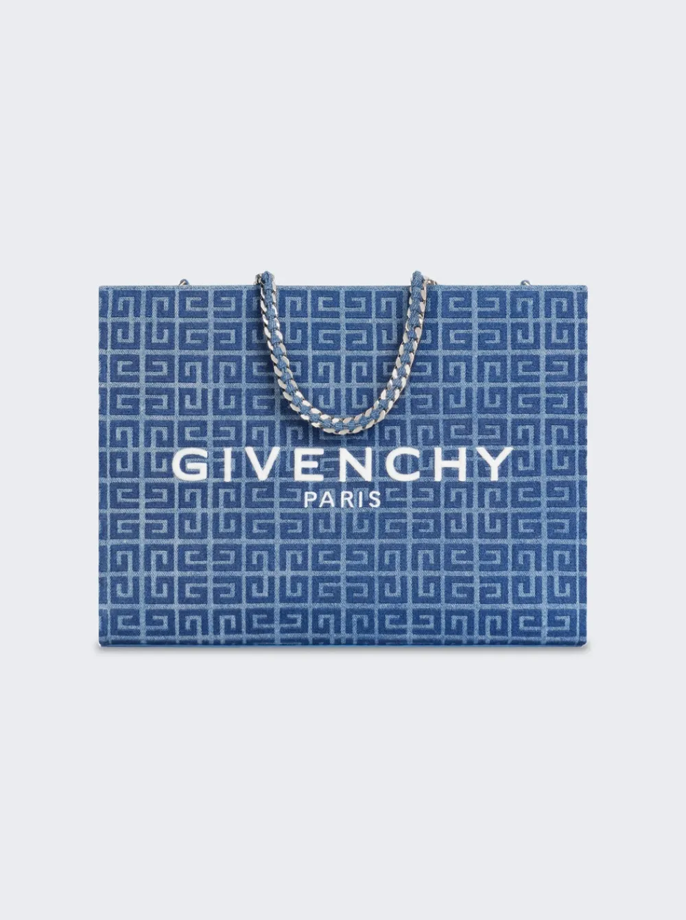 Givenchy Medium G-Tote Shopping Bag In 4G Denim With Chain Medium Blue