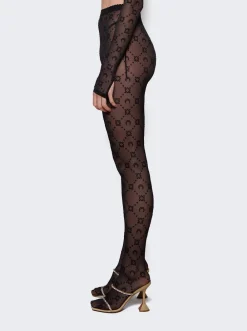 Marine Serre Moonogram Flocked Mesh Tights Black