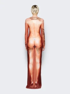 Jean Paul Gaultier Printed Corps Maxi Dress Light Nude