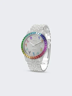 PRIVATE LABEL LONDON Rolex Datejust Jubilee Bracelet Rainbow Sapphire Bezel White Diamond Pave