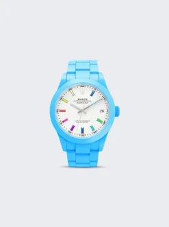 PRIVATE LABEL LONDON Rolex Datejust Smooth Ceramic Ccoated White Dial Oyster Bracelet Blueberry Blue Hour Markers
