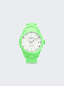 PRIVATE LABEL LONDON Rolex Datejust Smooth Ceramic Ccoated White Dial Oyster Bracelet Apple Green Hour Markers
