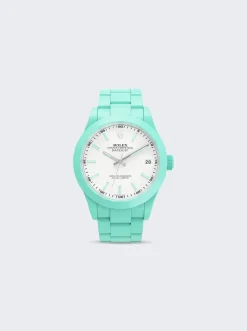 PRIVATE LABEL LONDON Rolex Datejust Smooth Ceramic Ccoated White Dial Oyster Bracelet Mint Green Hour Markers
