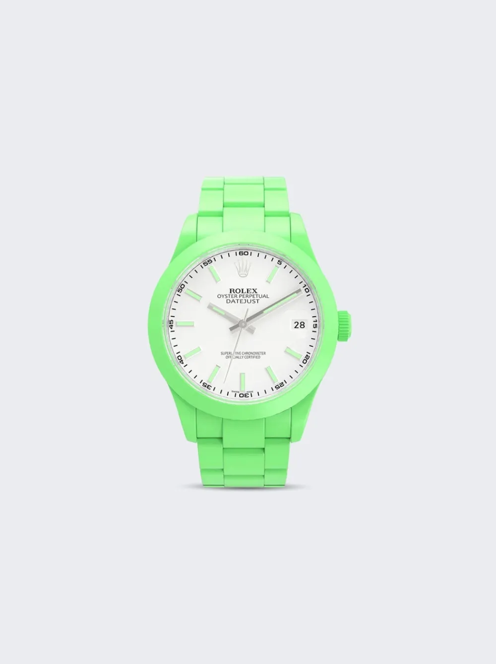 PRIVATE LABEL LONDON Rolex Datejust Smooth Ceramic Ccoated White Dial Oyster Bracelet Apple Green Hour Markers