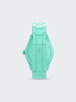PRIVATE LABEL LONDON Rolex Datejust Smooth Ceramic Ccoated White Dial Oyster Bracelet Mint Green Hour Markers
