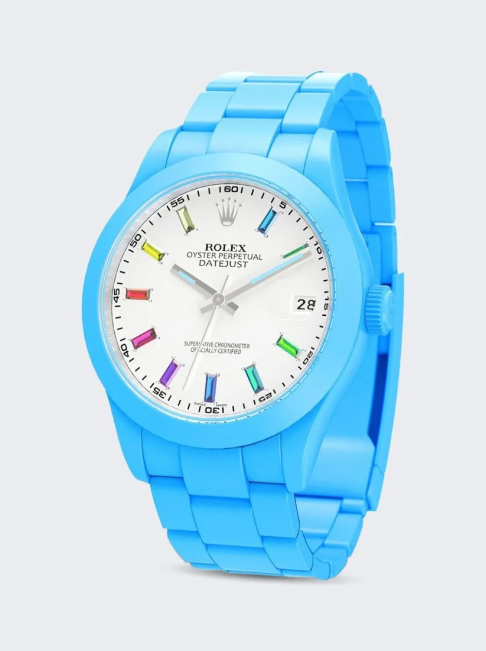 PRIVATE LABEL LONDON Rolex Datejust Smooth Ceramic Ccoated White Dial Oyster Bracelet Blueberry Blue Hour Markers