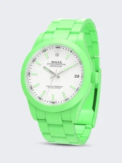PRIVATE LABEL LONDON Rolex Datejust Smooth Ceramic Ccoated White Dial Oyster Bracelet Apple Green Hour Markers