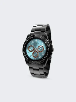 PRIVATE LABEL LONDON Rolex Daytona Black Coated Bezel Blue Sunburst Dial Urdu Hour Markers Oyster Bracelet
